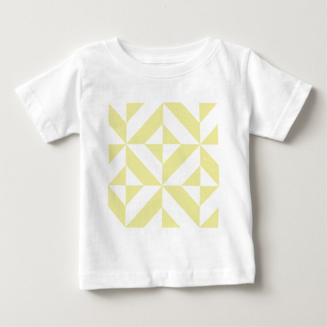 Camiseta Para Bebê Padrão de Cubo de Deco Geométrico Amarelo Pálido (Frente)