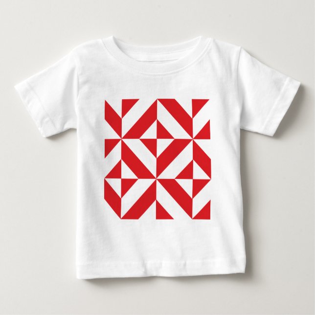 Camiseta Para Bebê Padrão de Cubo de Deco Geométrico Cerery Red (Frente)