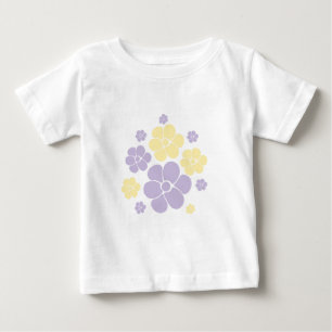 Camiseta Para Bebê Padrão de Flor - Amarelo e Púrpura Pastel