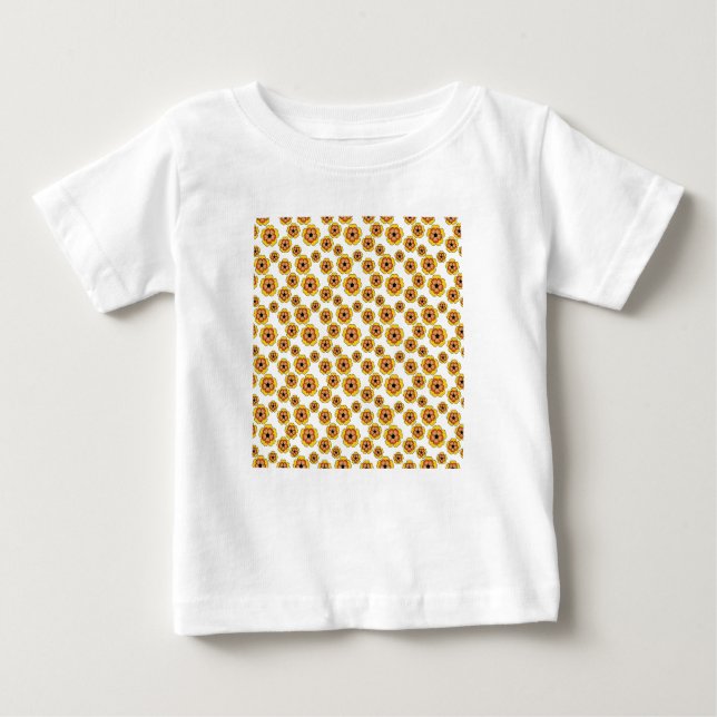 Camiseta Para Bebê Padrão de Flores Laranja Amarelo (Frente)
