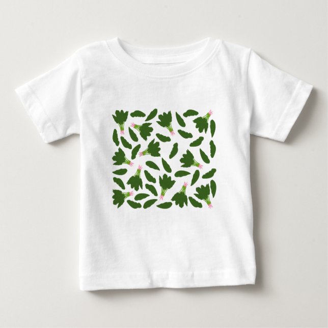 Camiseta Para Bebê Padrão de Folhas de Espinafre Verde (Frente)