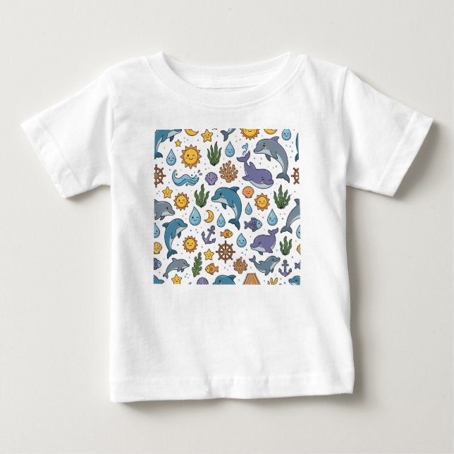Camiseta Para Bebê padrão de golfinhos (Frente)