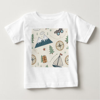 Camiseta Para Bebê Padrão de Ícones de Viagem de Crianças