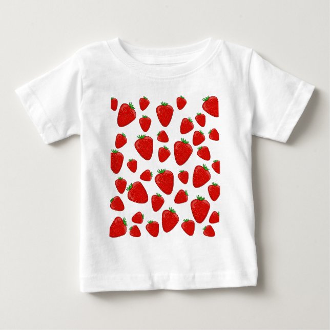 Camiseta Para Bebê Padrão de morango (Frente)