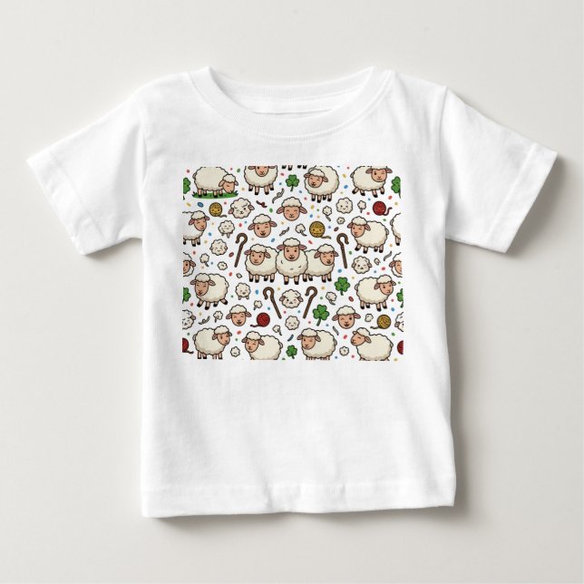 Camiseta Para Bebê padrão de ovelhas (Frente)
