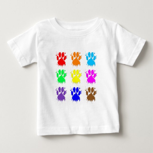 Camiseta Para Bebê Padrão de Pata do Cachorro de Tinta (Frente)