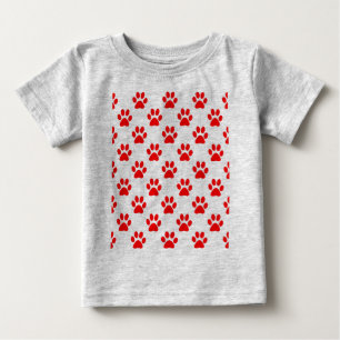 Camiseta Para Bebê Padrão de patas de cachorrinhos vermelhos