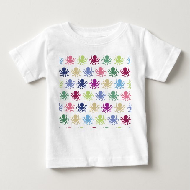 Camiseta Para Bebê Padrão de polvo colorido (Frente)