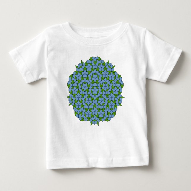 Camiseta Para Bebê Padrão de Rhombus Penrose Verde e Azul (Frente)