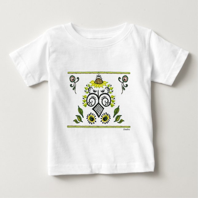 Camiseta Para Bebê Padrão de Sunflower Folk por Alexandra Cook (Frente)