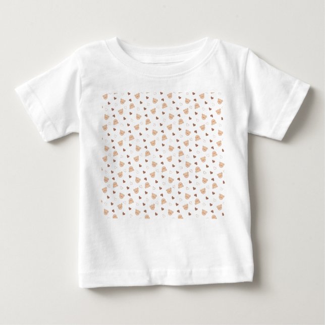 Camiseta Para Bebê Padrão de ursinho com Corações (Frente)
