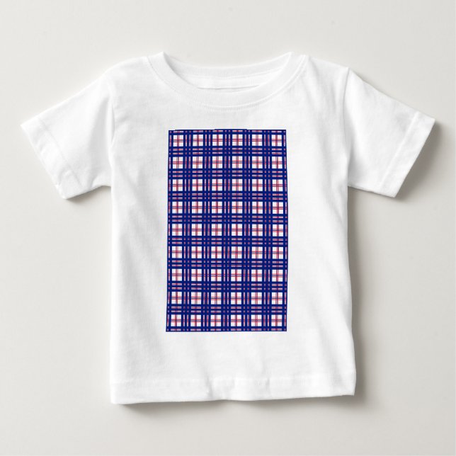 Camiseta Para Bebê Padrão de Xadrez de humor Vermelho Azul Branco (Frente)