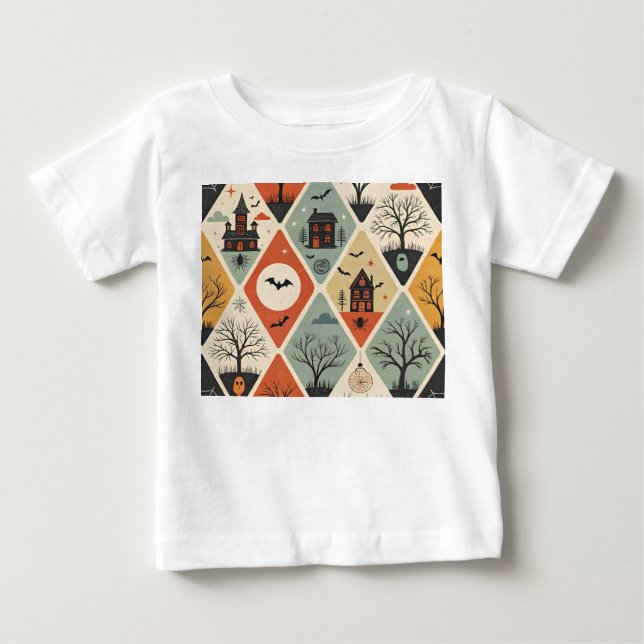 Camiseta Para Bebê Padrão fantasma escuro (Frente)
