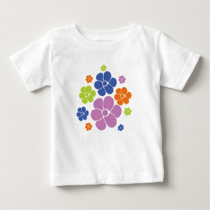 Camiseta Para Bebê Padrão Flor - Azul, Laranja, Roxo, Verde