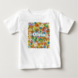 Camiseta Para Bebê Padrão Floral de Monograma ou Nome Personalizado