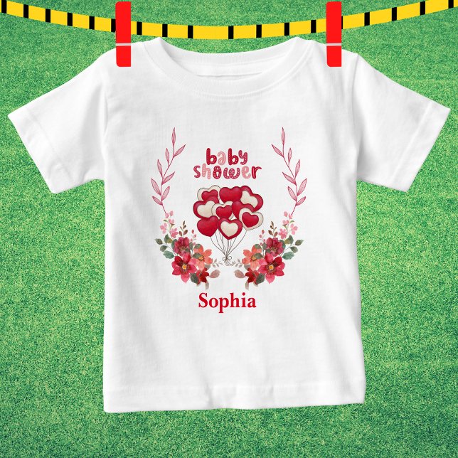 Camiseta Para Bebê Padrão Floral do Chá de fraldas Cute Personalizado (Criador carregado)