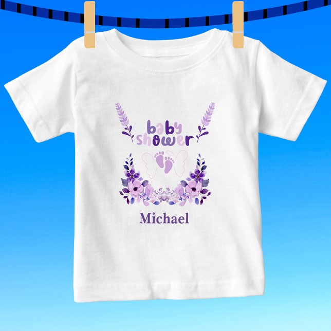 Camiseta Para Bebê Padrão Floral do Chá de fraldas Cute Personalizado (Criador carregado)