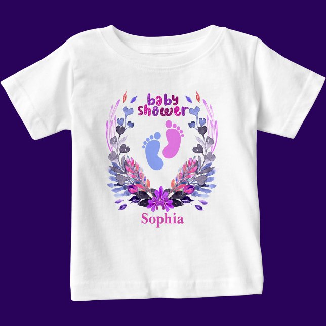 Camiseta Para Bebê Padrão Floral do Chá de fraldas Cute Personalizado (Criador carregado)
