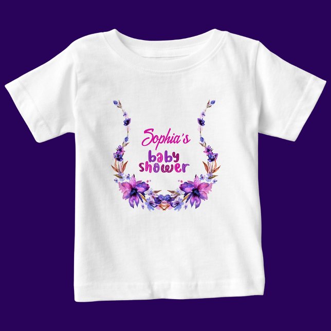 Camiseta Para Bebê Padrão Floral do Chá de fraldas Cute Personalizado (Criador carregado)