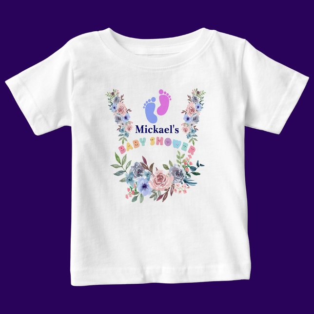 Camiseta Para Bebê Padrão Floral do Chá de fraldas Cute Personalizado (Criador carregado)
