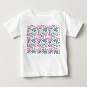 Camiseta Para Bebê Padrão Floral Rosa em Aquarela Suave Papel de Pa