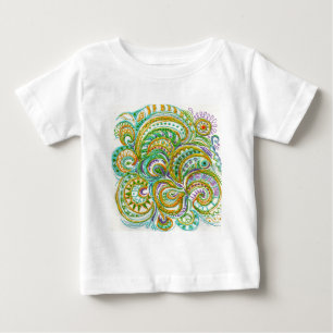 Camiseta Para Bebê Padrão Folk Art Fantasy