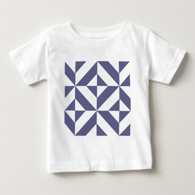 Camiseta Para Bebê Padrão Geométrico de Deco Azul-Meia-Noite (Frente)
