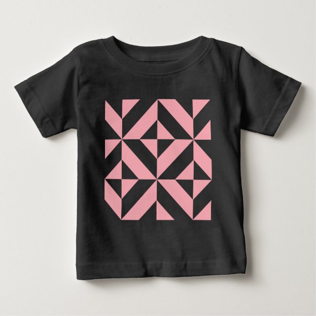 Camiseta Para Bebê Padrão Geométrico de Deco Cube, de Melão Rosa (Frente)