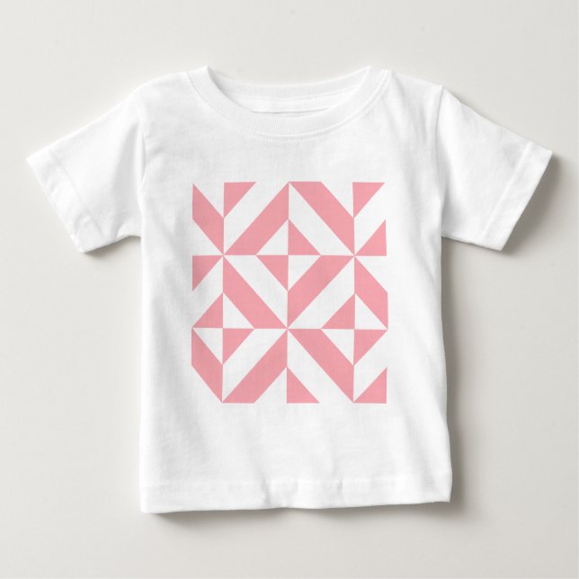 Camiseta Para Bebê Padrão Geométrico de Deco Cube, de Melão Rosa (Frente)