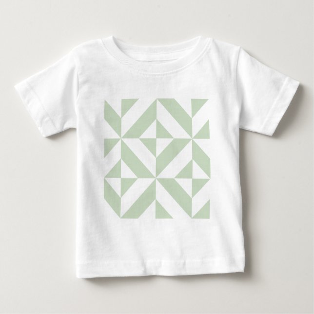 Camiseta Para Bebê Padrão Geométrico de Deco em Verde Sage (Frente)