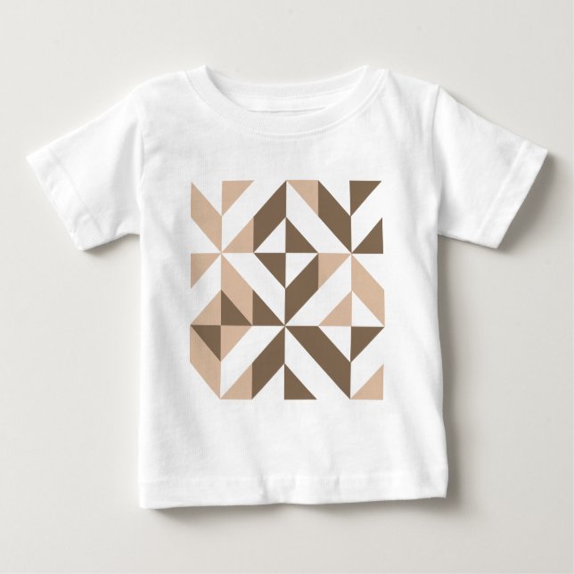 Camiseta Para Bebê Padrão Geométrico do Cubo Castanho Beige (Frente)