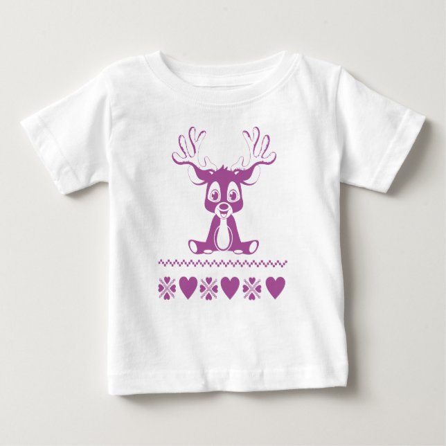 Camiseta Para Bebê padrão nórdico com veado (Frente)