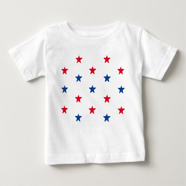 Camiseta Para Bebê Padrão Patriótico de estrelas brancas azuis 4 de j (Frente)