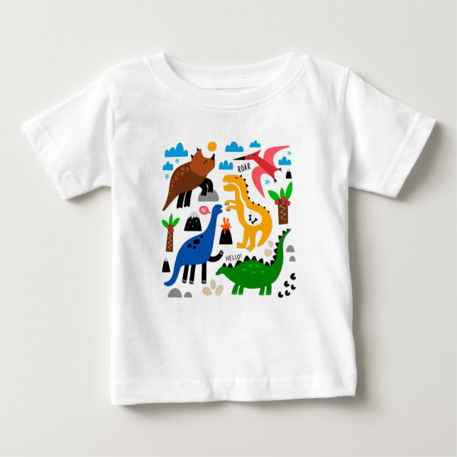 Camiseta Para Bebê Padrão perfeito dos dinossauros (Frente)