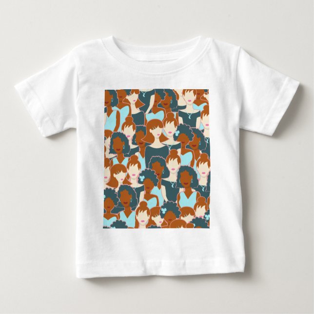 Camiseta Para Bebê Padrão sem costura com garotas negras e brancas (Frente)