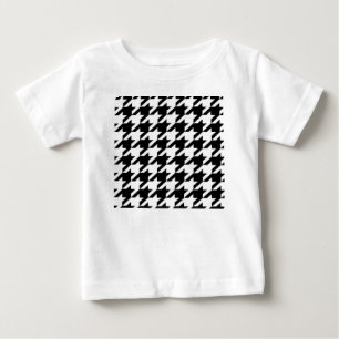 Camiseta Para Bebê padrão xadrez preto e branco geométrico chique