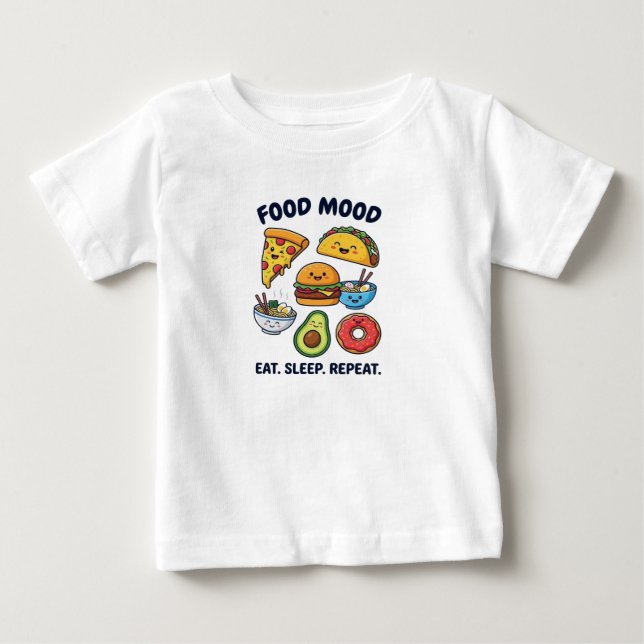 Camiseta Para Bebê Padrões de Humor de Comida Rápida Kawaii (Frente)