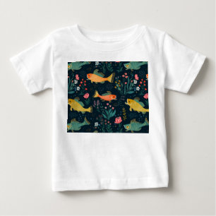 Camiseta Para Bebê Padrões de Plantas Aquáticas de Koi Koi, Peixes Su