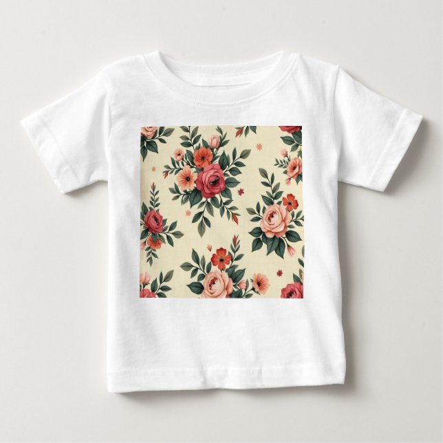 Camiseta Para Bebê Padrões florais vítreos com elegância clássica (Frente)