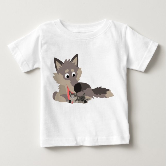 Camiseta Para Bebê Pai de Cartoon Bonito Wolf and Pups Baby T-Shirt (Frente)