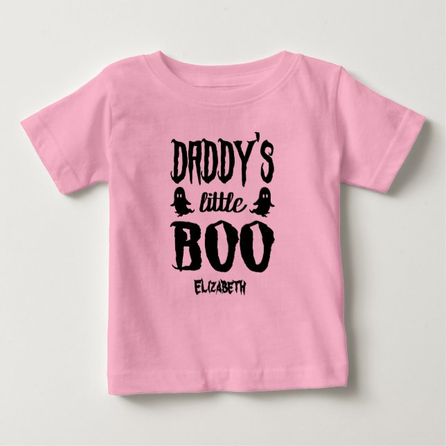 Camiseta Para Bebê Pai de Halloween Pequeno Rosa Preto (Frente)