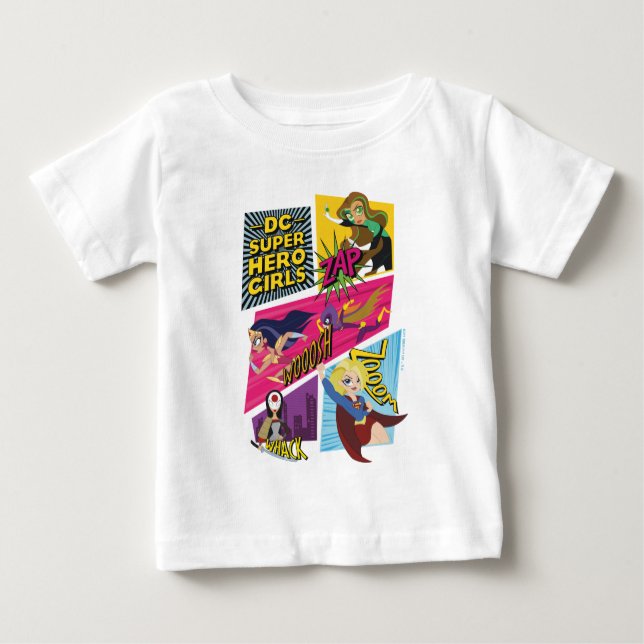 Camiseta Para Bebê Painéis de ação DC Super Hero Girls (Frente)