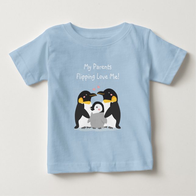 Camiseta Para Bebê Pais Invertendo Me Ama Pinguin Pun (Frente)