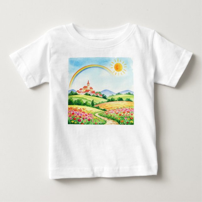 Camiseta Para Bebê Paisagem rural pacífica (Frente)