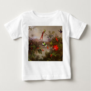 Camiseta Para Bebê Paisagem tropical com dez beija-flores