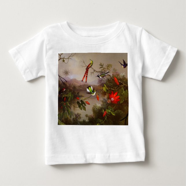Camiseta Para Bebê Paisagem tropical com dez beija-flores (Frente)