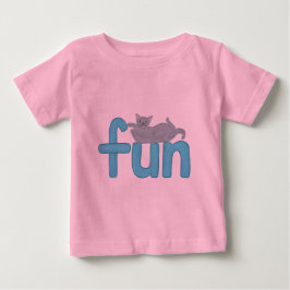 Camiseta Para Bebê palavra divertida em aqua com gato de cinza, camis