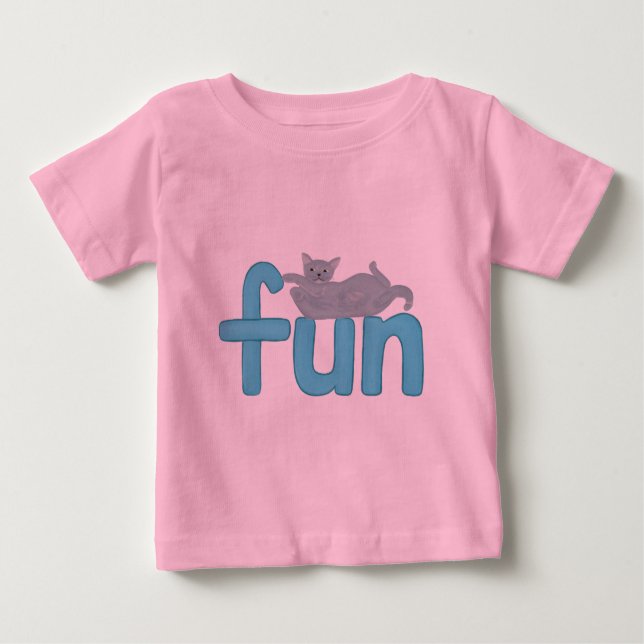 Camiseta Para Bebê palavra divertida em aqua com gato de cinza, camis (Frente)