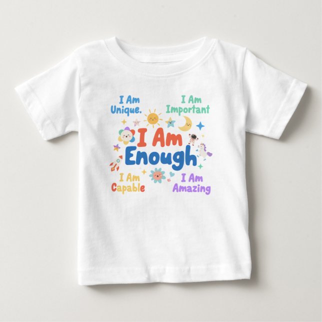 Camiseta Para Bebê Palavras de Crença Positiva em Si para Pequenos Fe (Frente)