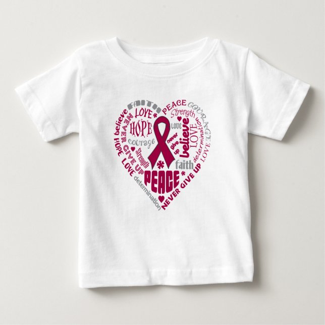 Camiseta Para Bebê Palavras do coração da consciência do aneurisma do (Frente)